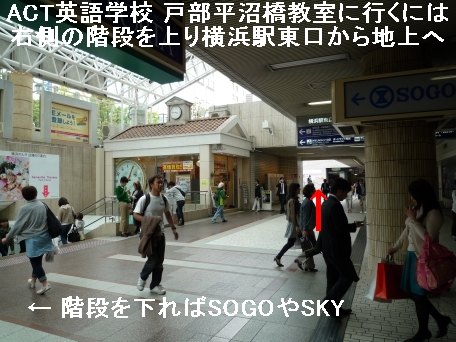 横浜駅東口階段を昇る